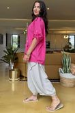 Linen Blend Quirky Top Flamingo